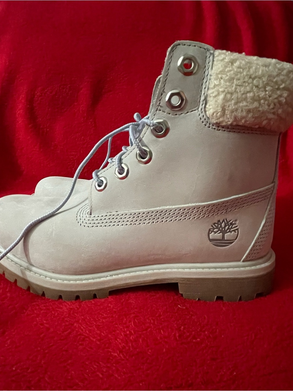 Timberland Women's Lace-Up Boot in Light Pink and Cream size6.5